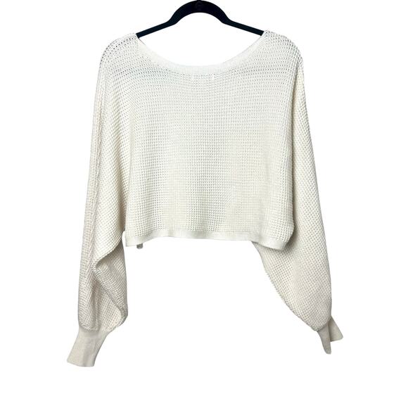 Beyond Yoga Cropped Boatneck Sweater Pullover Balloon Sleeves Ivory Size Small - Picture 7 of 7